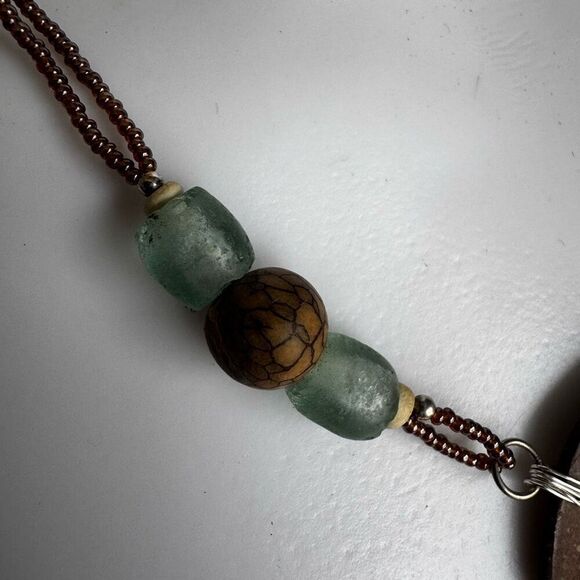 Handmade Silver Glass & Wood Beaded  Necklace - Picture 6 of 9